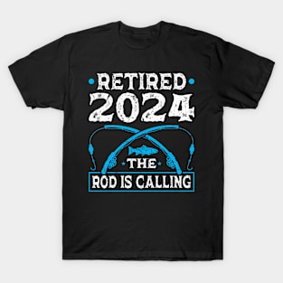 Fishing Rod Funny Retired Fisherman Retirement 2024 T-Shirt